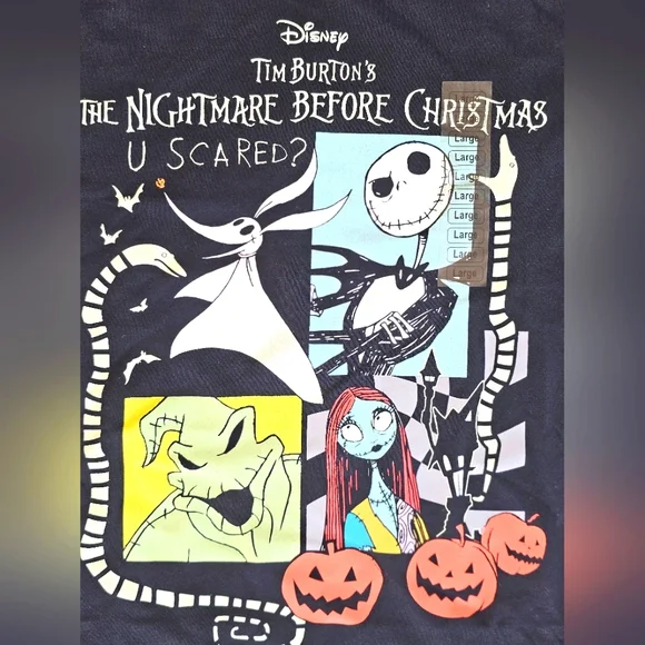 Disney Nightmare Before Christmas Black Graphic Tee Shirt Halloween Short Sleeve - Picture 6 of 7